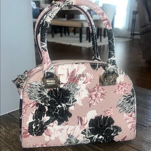 GUESS Pink and Black Floral Dome Satchel